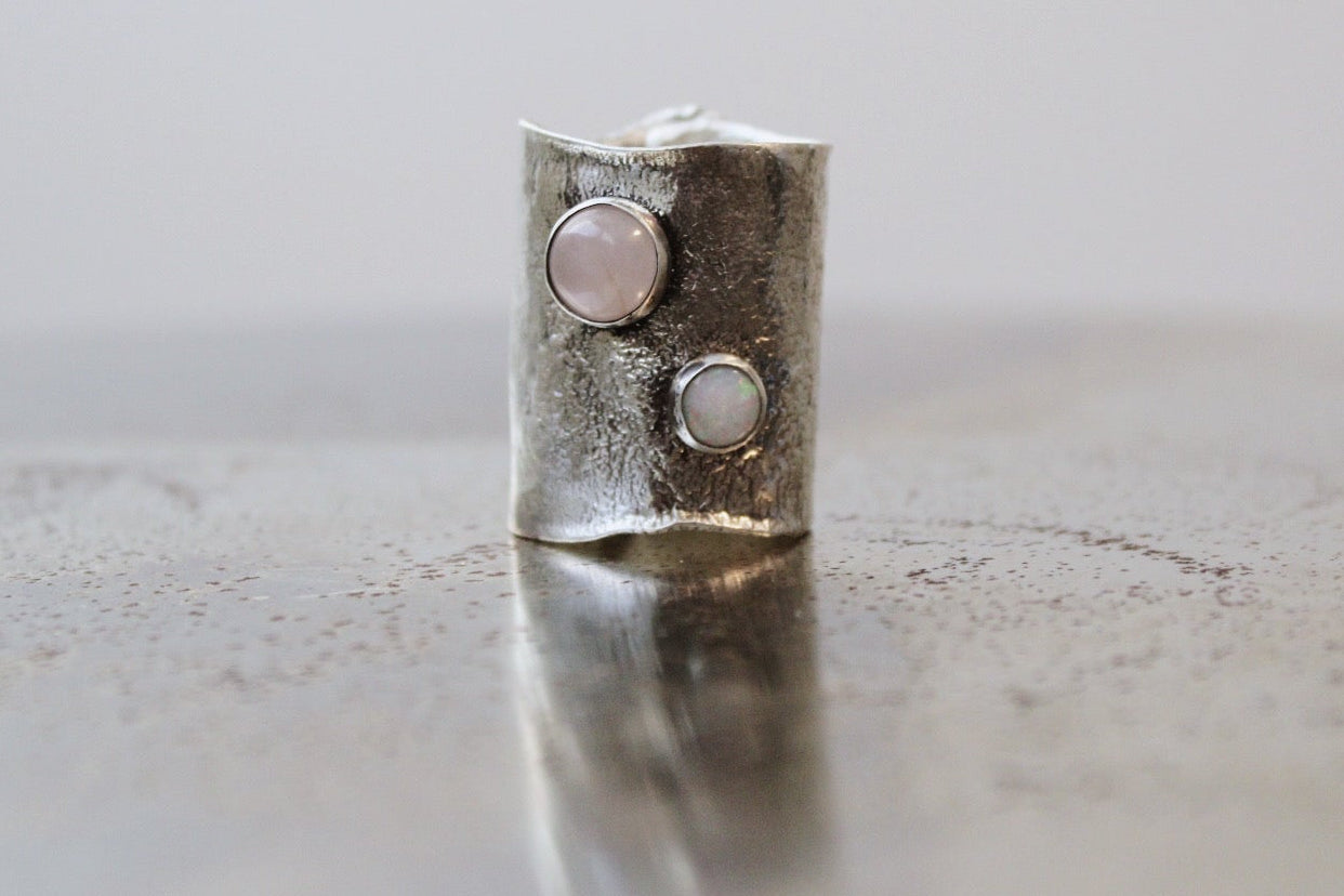 OPAL ROSE QUARTZ RETICULATION RING