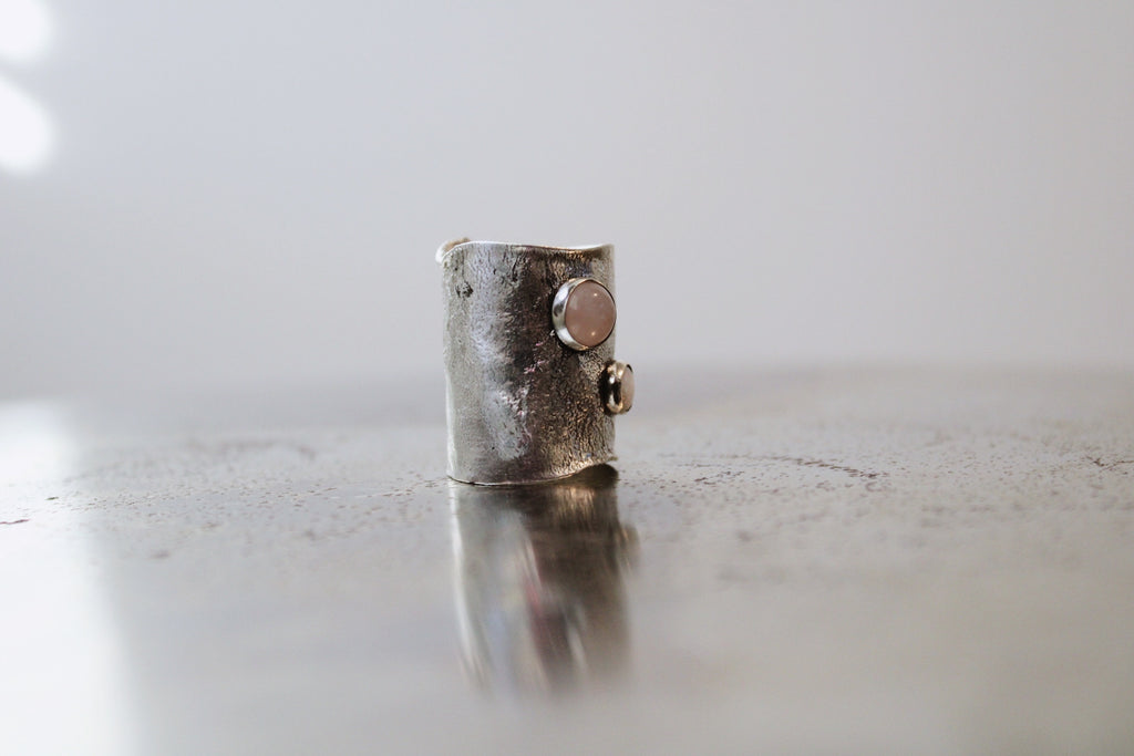 OPAL ROSE QUARTZ RETICULATION RING
