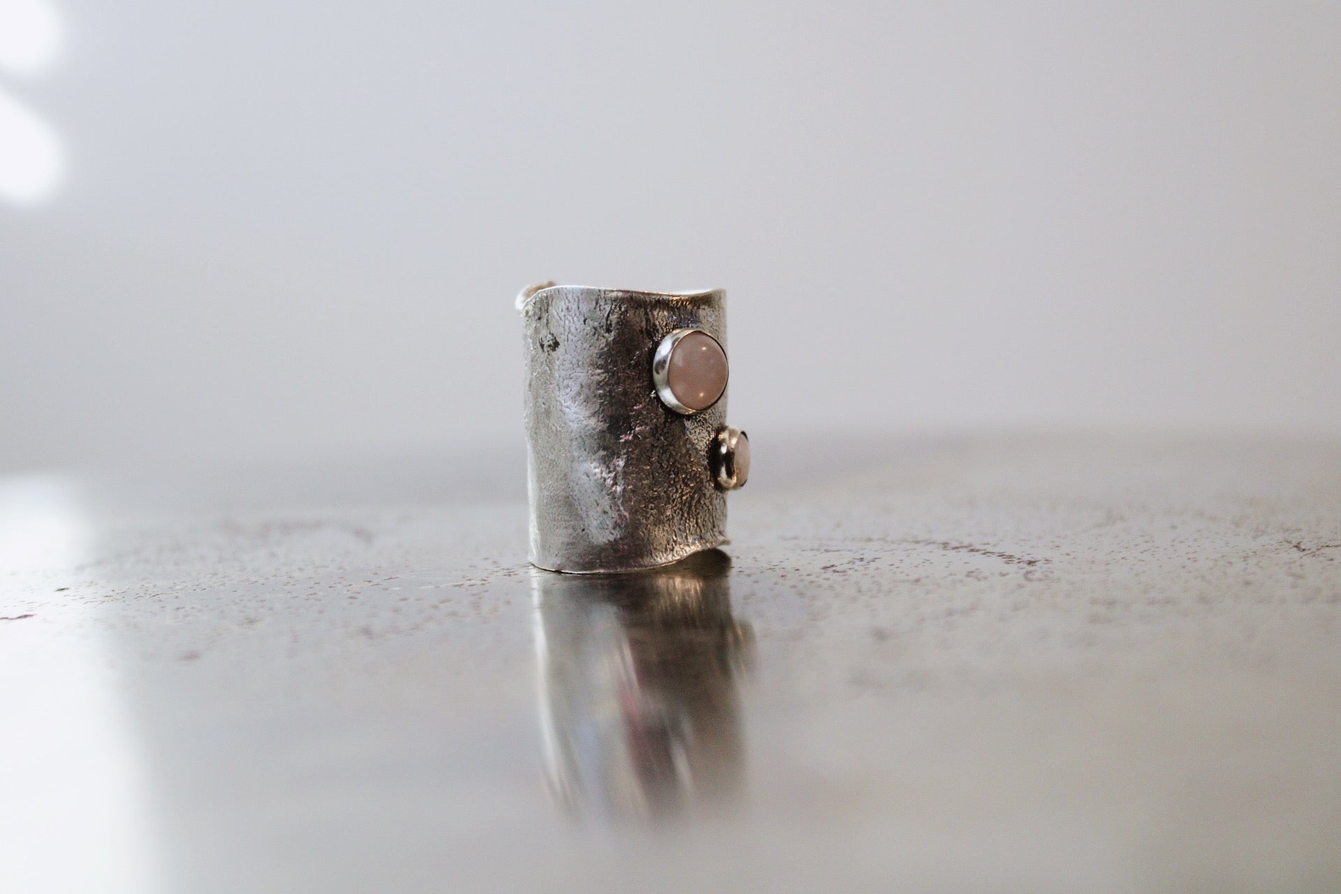 OPAL ROSE QUARTZ RETICULATION RING