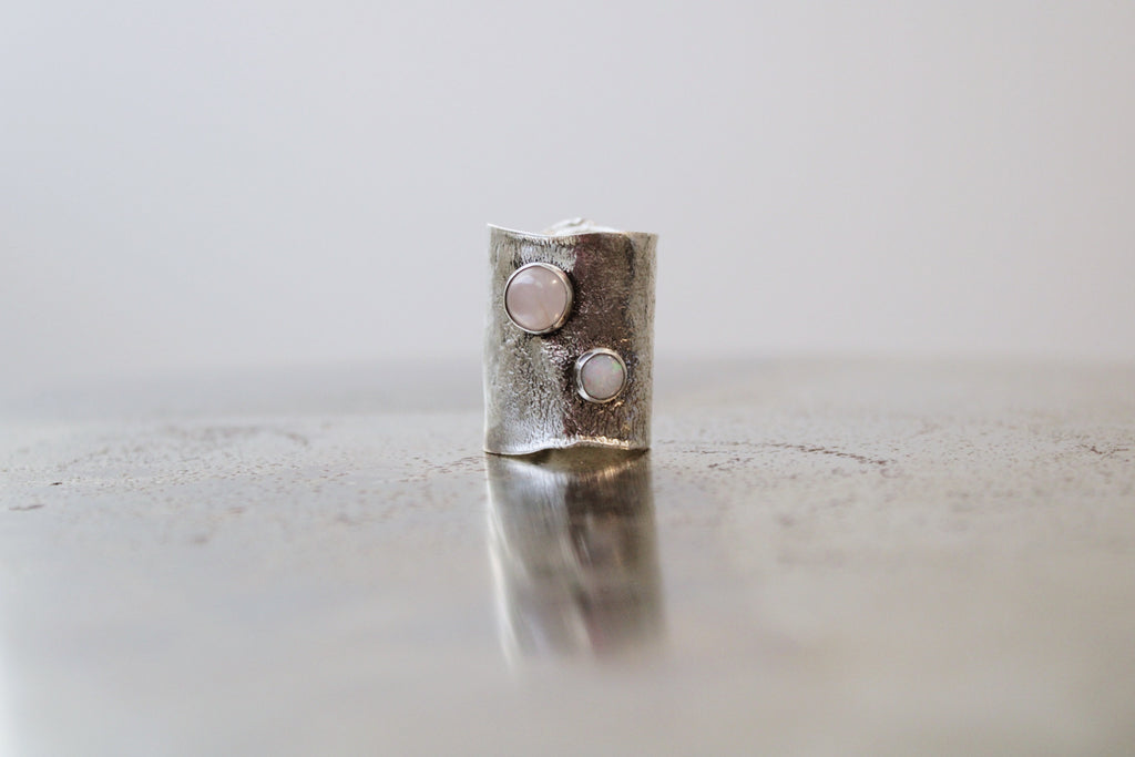 OPAL ROSE QUARTZ RETICULATION RING