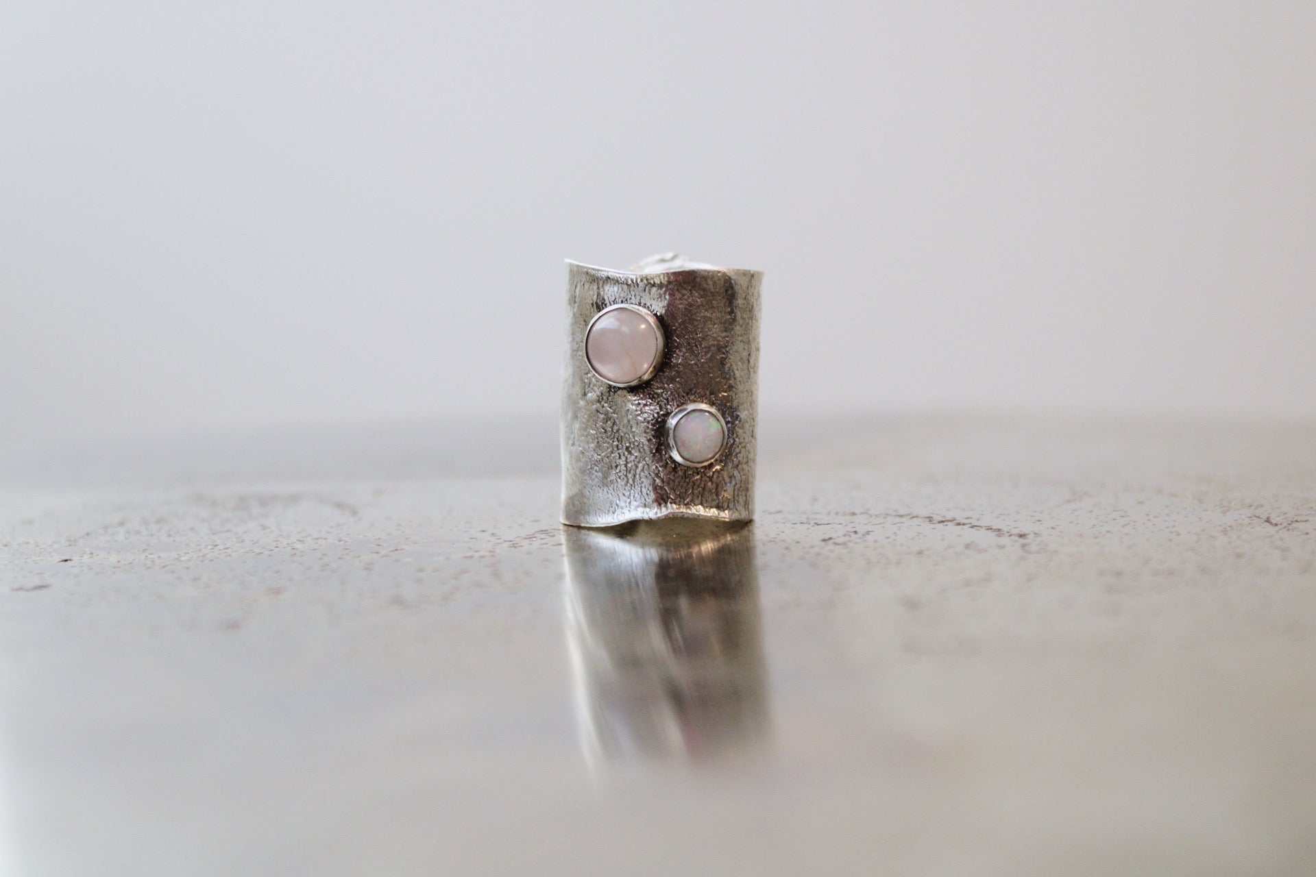 OPAL ROSE QUARTZ RETICULATION RING